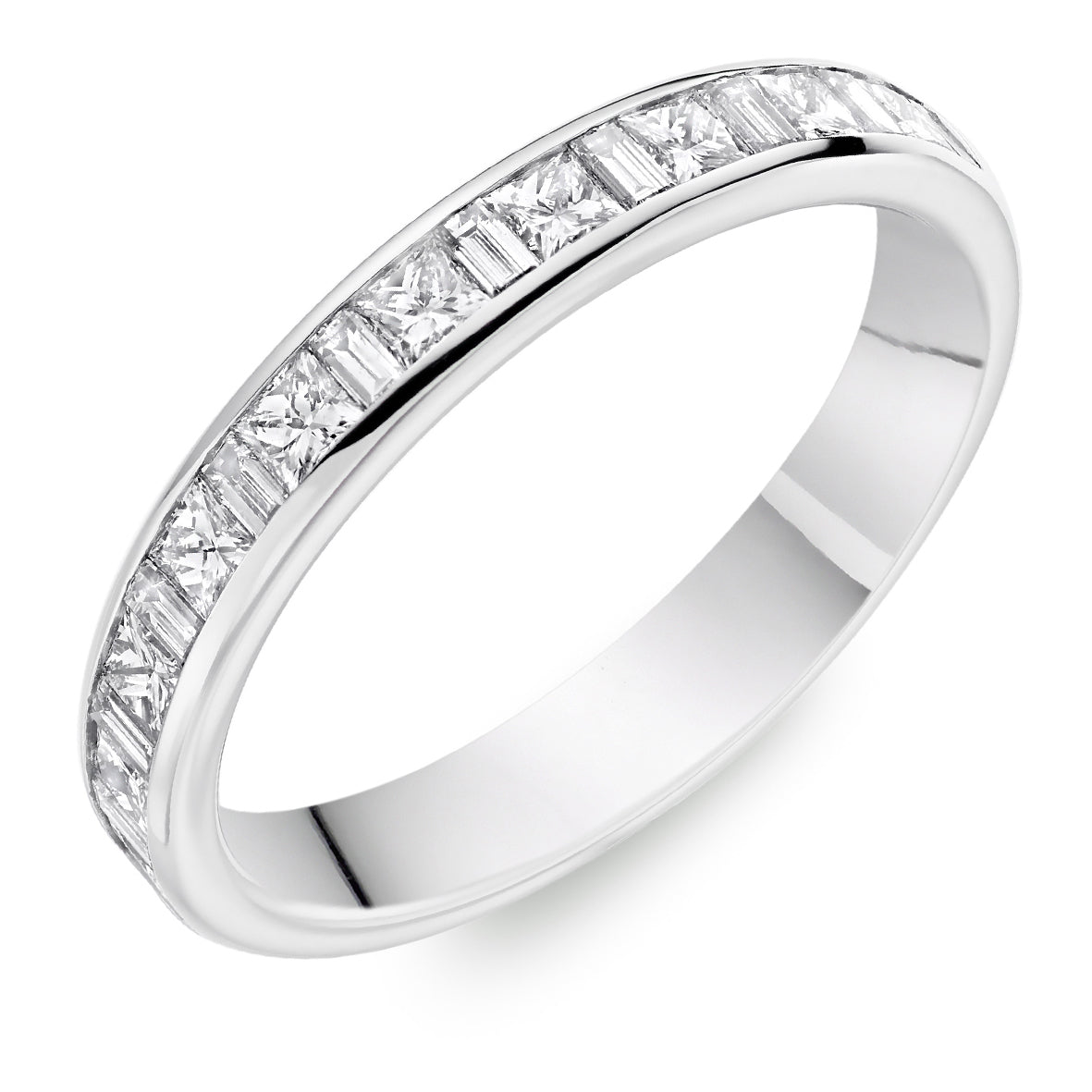 FINEROCK Channel Set Princess Cut Diamond Wedding Band - 10K White Gold, 0.15 Cttw, Size 9