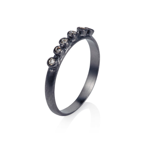 Pettia sterling silver black rhodium plated six stone charm ring