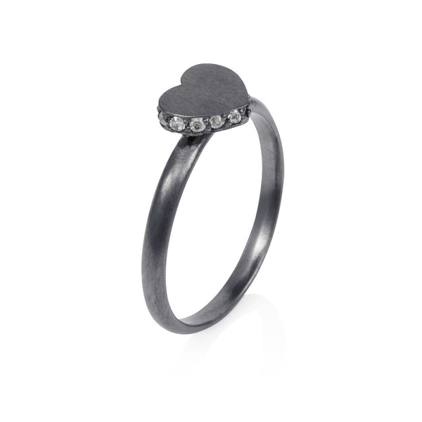 Pettia sterling silver black rhodium plated heart accent ring
