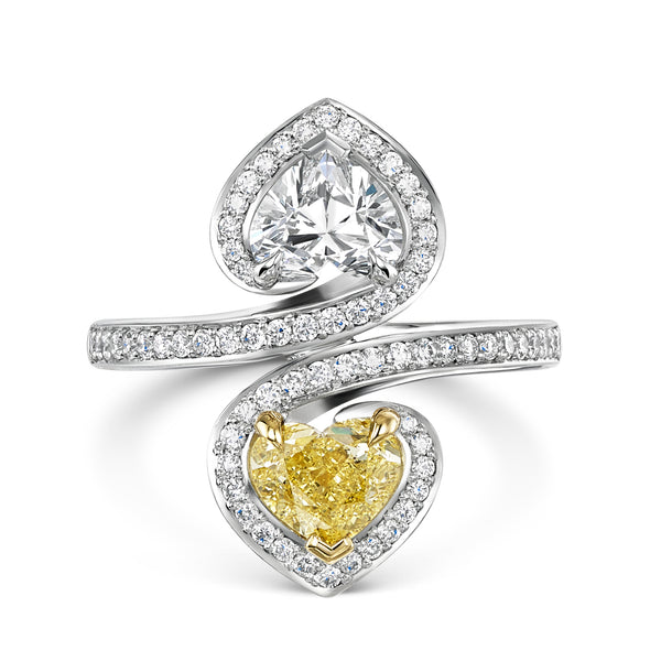 Uniquity Double Heart Cut Diamond Platinum and 18ct Gold Ring