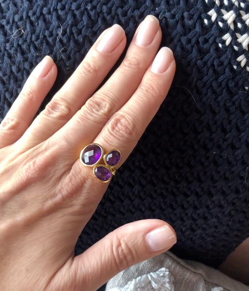 Nadira 18ct gold plated African Amethyst trilogy dress ring
