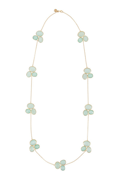 Nadira 18ct gold plated Aqua Chalcedony trilogy cluster necklace
