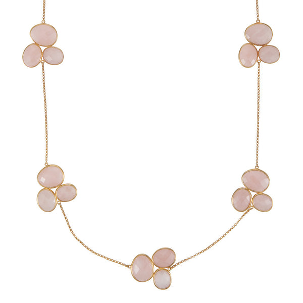 Nadira 18ct gold plated Rose Quartz trilogy cluster necklace