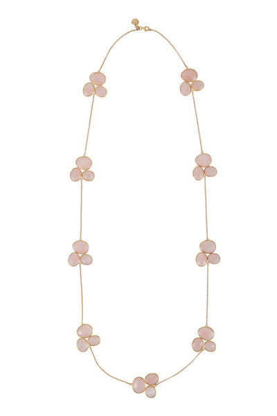 Nadira 18ct gold plated Rose Quartz trilogy cluster necklace