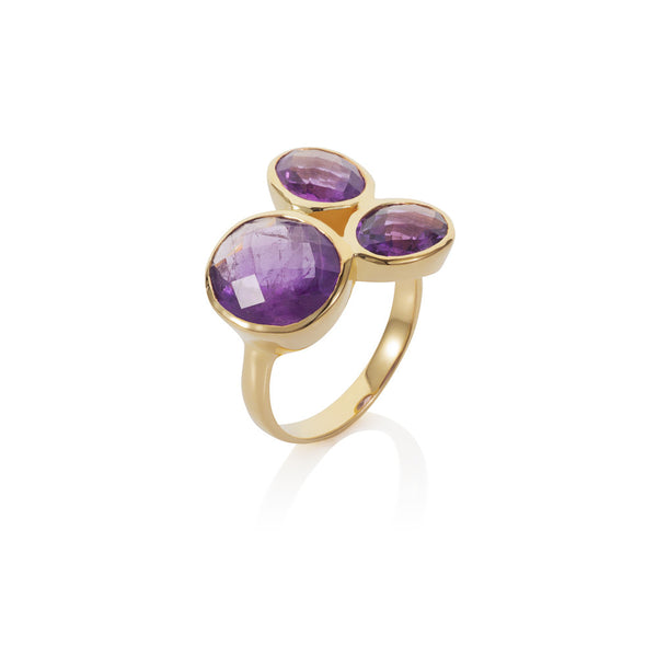 Nadira 18ct gold plated African Amethyst trilogy dress ring