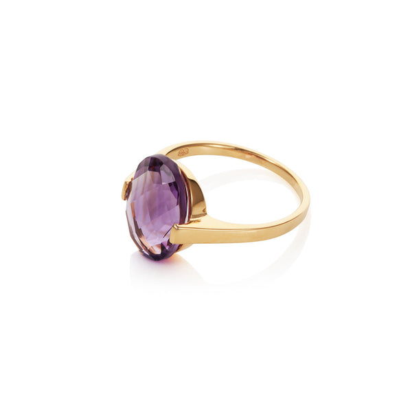 Nadira 18ct gold plated oval checkerboard cut Amethyst dress ring