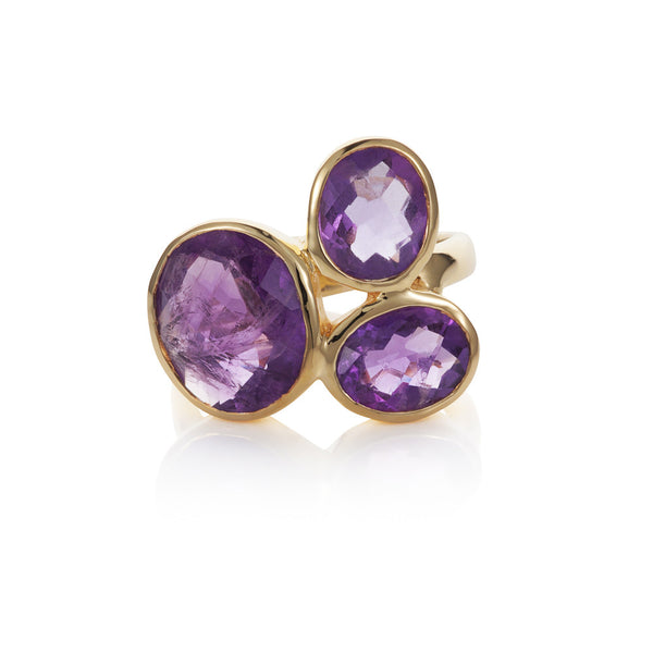 Nadira 18ct gold plated African Amethyst trilogy dress ring