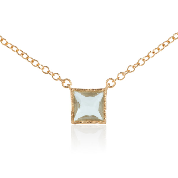 Nadira 18ct gold plated square cut Prasolite or Amethyst solitaire necklace