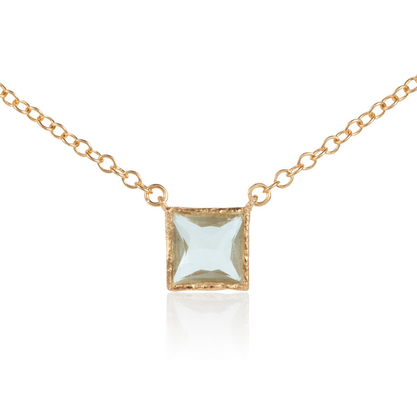 Nadira 18ct gold plated square cut Prasolite solitaire necklace