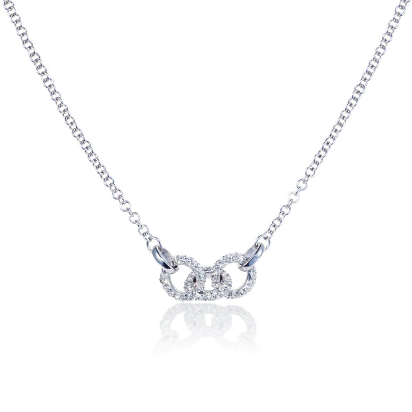 Titania rhodium plated trilogy link necklace set with Swarovski crystals