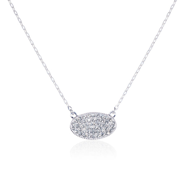 Titania Rhodium Plated SWAROVSKI Crystal Oval Tag Necklace