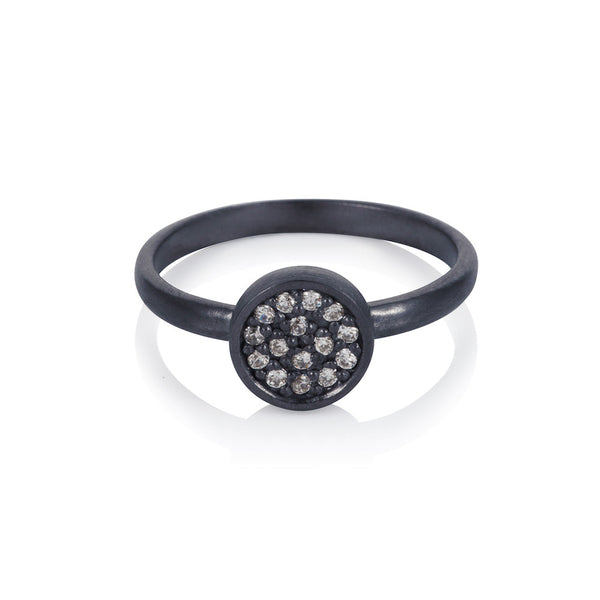Pettia sterling silver black rhodium plated circle charm ring