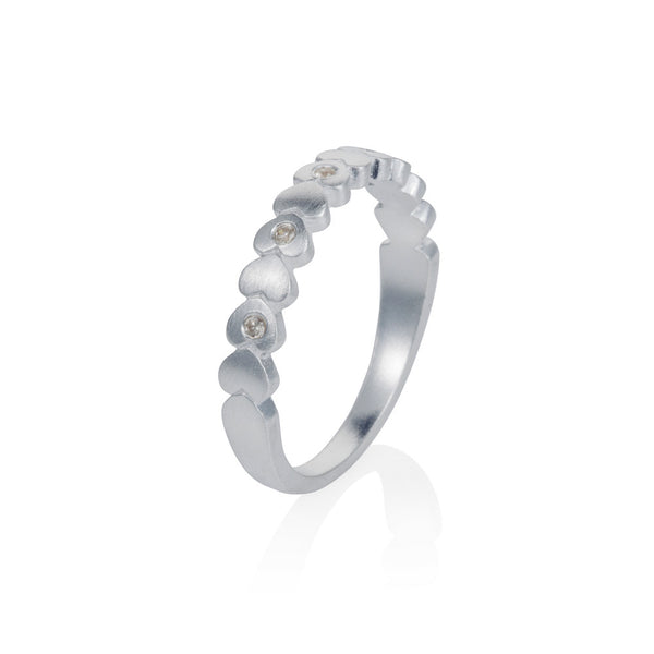 Pettia sterling silver band of hearts eternity charm ring