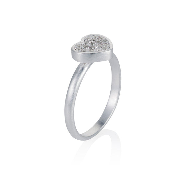 Pettia sterling silver pave detail heart charm ring