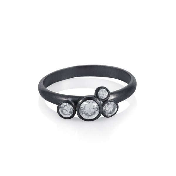 Pettia sterling silver black rhodium plated bubble charm ring