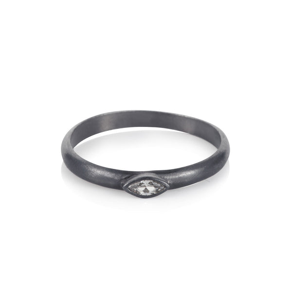 Pettia sterling silver black rhodium plated marquise charm ring